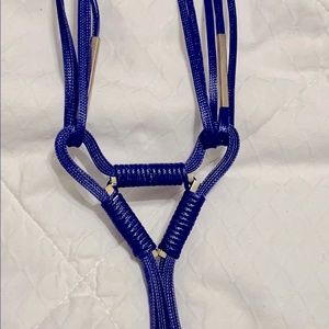 Blue Leather and gold fringe necklace